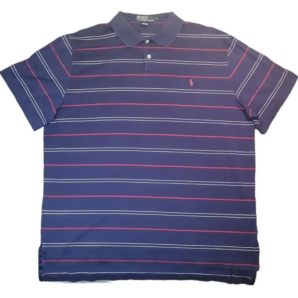 Polo Ralph Lauren Blue Stripe Polo Y2K Preppy Heritage L